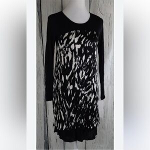 Kensie Women’s Black and White Long Sleeve Sheath Dress Size XS Cocktail Artsy